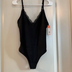 Colsie Black Velvet Ribbed Bodysuit